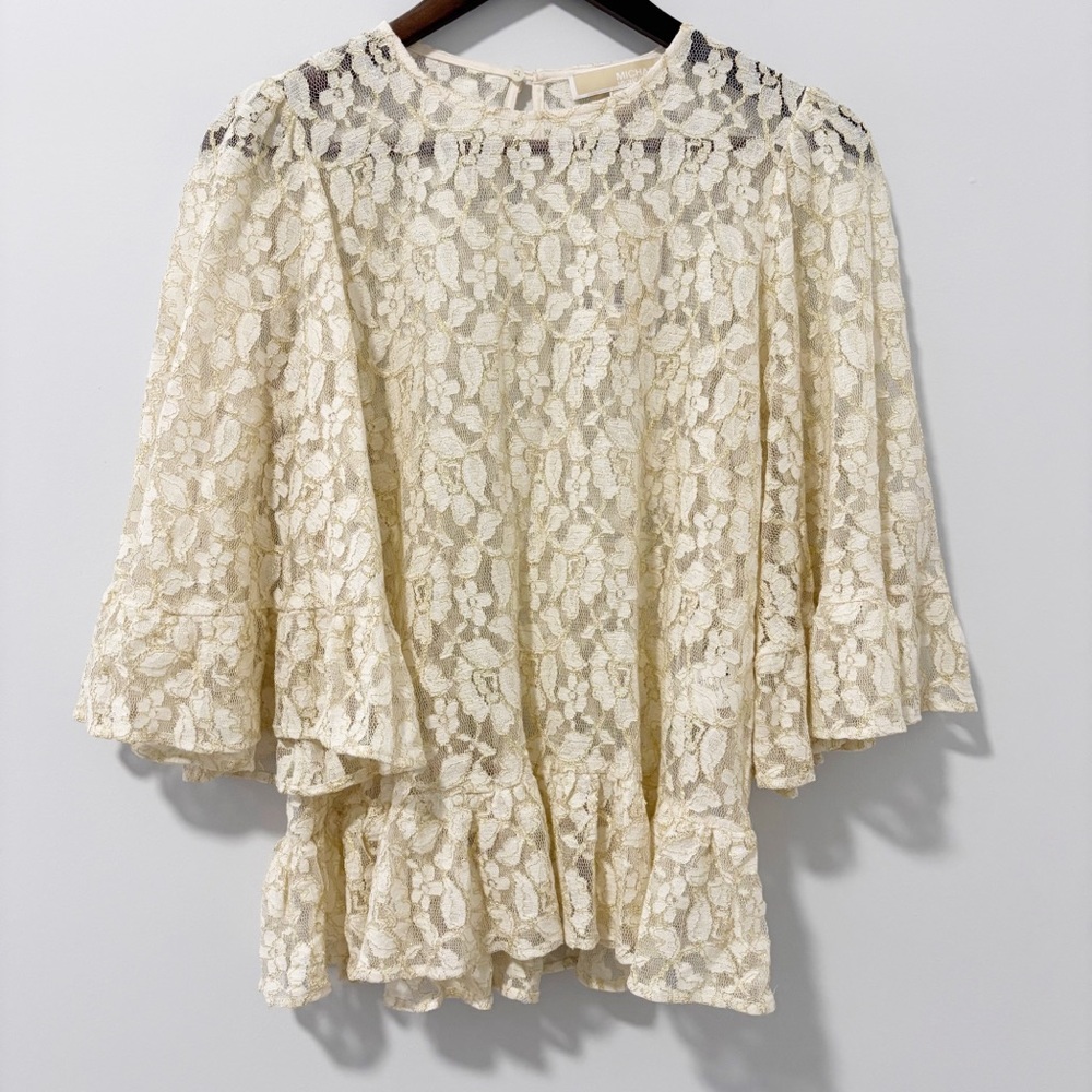 Michael Michael Kors Floral Lace Blouse Womens Size Small Ruffle Bell Sleeve NWT